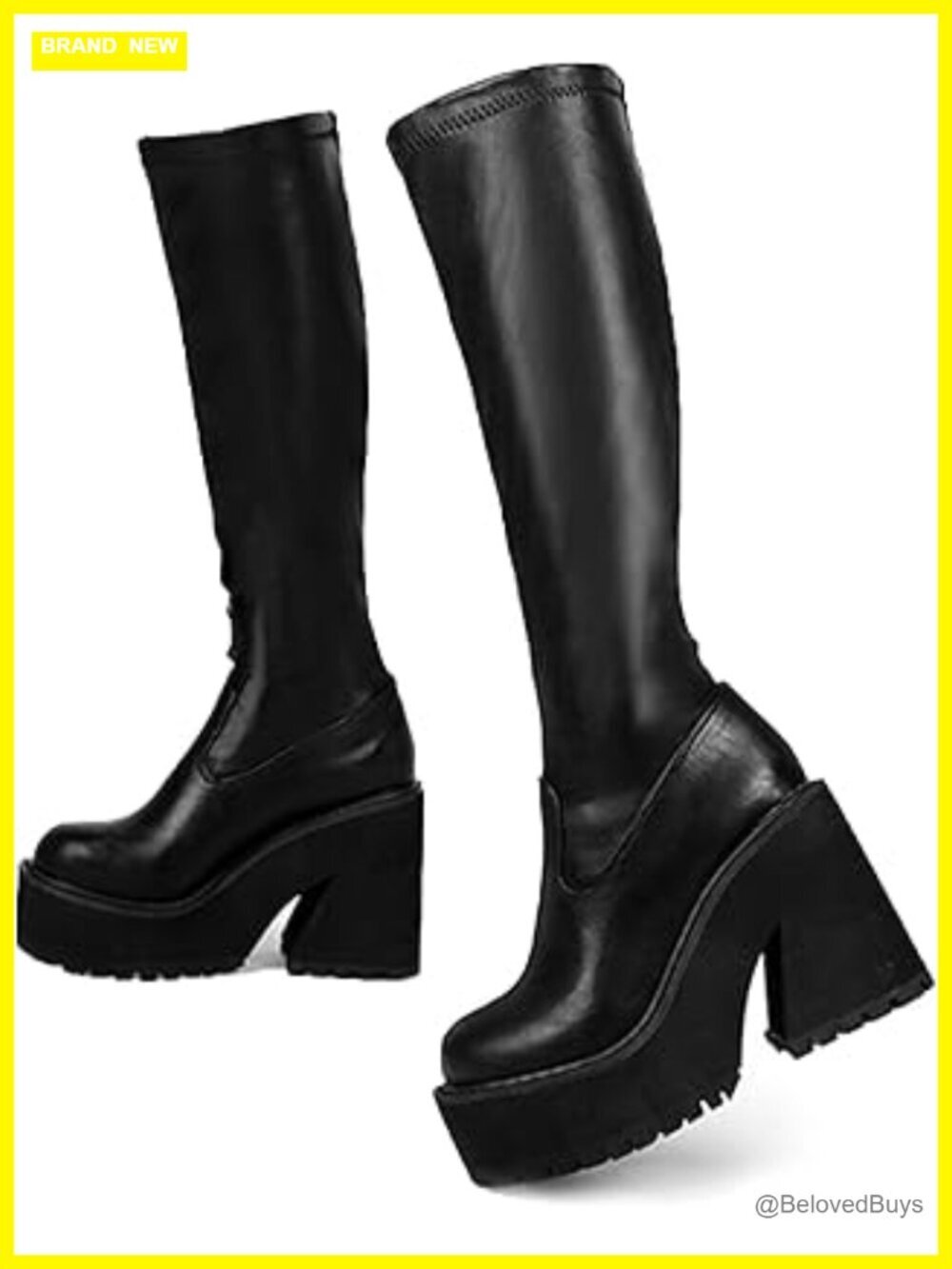 Knee High Platform Chunky Block Heel Sock Boots Zipper Round Toe Combat Punk